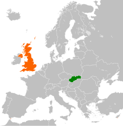 Map indicating locations of Slovakia and United Kingdom