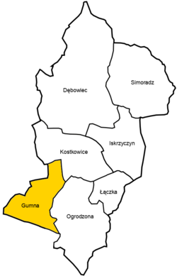 Location of Gumna within Gmina Dębowiec