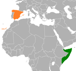 Map indicating locations of Somalia and Spain