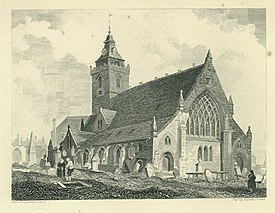 St Mary's Church from the SE, before the west tower and spire were removed in 1836