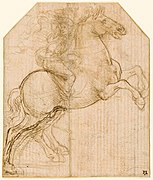 Study of a rider and rearing horse for The Adoration of the Magi, c. 1481. Fitzwilliam Museum