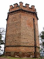The octagonal white tower at Hawkstone