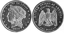 A silver dollar pattern depicting a left-facing woman on the obverse and an eagle on the reverse