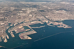Aerial view of the Port of Long Beach and West Long Beach