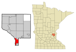 Location of the city of Fridley within Anoka County, Minnesota