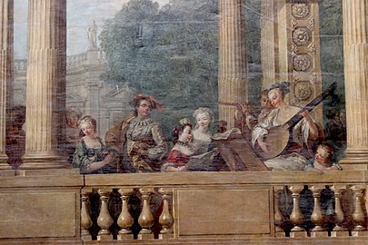 Detail of the stairway de Luynes, with life-size painted figures (18th century)