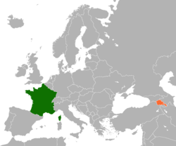 Map indicating locations of France and Armenia