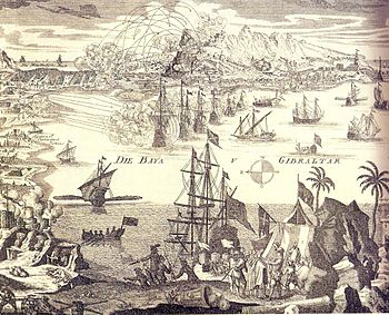 Zeitgenössischer Stich der Belagerung von Gibraltar 1727