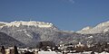 Blick von Gex auf das Bergmassiv des Petit Montrond