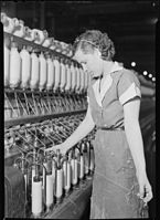 Pickett Yarn Mill. Speeder - doffer putting up ends - highly skilled. 1937