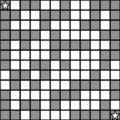 Block maze: Fill in four blocks to make a road connecting the stars. No diagonals.