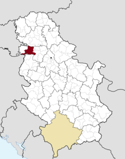 Location of the administrative area of Sremska Mitrovica within Serbia