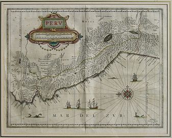 Old map of Peru with the Mar del Sur