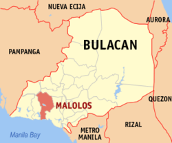 Map of Bulacan with Malolos highlighted