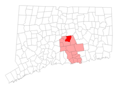 Portland's location within Middlesex County and Connecticut