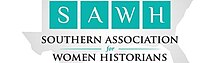 SAWH – Southern Association for Women Historians – against background of map of southern states in U.S.