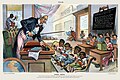 Image 11899 cartoon showing Uncle Sam lecturing four children labeled Philippines, Hawaii, Puerto Rico, and Cuba. The caption reads: "School Begins. Uncle Sam (to his new class in Civilization)!" (from Political cartoon)