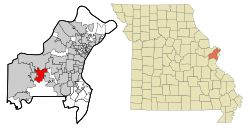 Location of Ballwin in St. Louis County and Missouri
