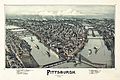 Image 10 Pittsburgh, Pennsylvania Lithograph: Thaddeus Mortimer Fowler; restoration: Adam Cuerden A bird's eye view of Pittsburgh, Pennsylvania, in a 1902 lithograph by Thaddeus Mortimer Fowler. At this point in its history, Pittsburgh was an industrial and commercial powerhouse, with extensive railroad connections to the rest of the United States. Together with the rest of Allegheny County, it produced massive amounts of steel and steel products: by 1911 they reached 24% of the national output of pig iron, 34% of Bessemer steel, 44% of open hearth steel, 53% of crucible steel, 24% of steel rail, and 59% of structural shape. More selected pictures