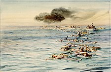 William Lionel Wyllie, The Track of Lusitania. View of Casualties and Survivors in the Water and in Lifeboats, 1915