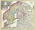 Image 10Homann's map of the Scandinavian Peninsula and Fennoscandia with their surrounding territories: northern Germany, northern Poland, the Baltic region, Livonia, Belarus, and parts of Northwest Russia. Johann Baptist Homann (1664–1724) was a German geographer and cartographer; map dated around 1730. (from History of Norway)