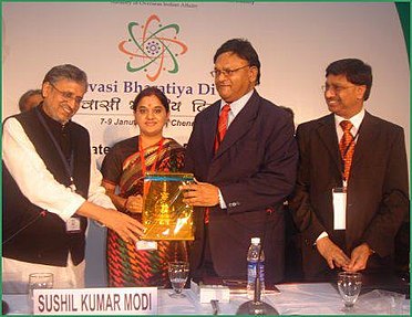 The late Mr A Rajbansi receiving the Lifetime Achievement Award from the India International Friendship Society in New Delhi (2008).