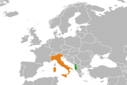Map indicating locations of Albania and Italy