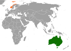 Map indicating locations of Australia and Norway