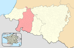 Location of Lower Navarre within the Pyrénées-Atlantiques departement.