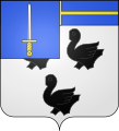 a comble—Argent; three martlets sable; on a comble azure a cross or; a franc quartier [quarter] azure charged with a sword argent, hilted and pomelled or—Nairne of Meikleour (fourth grand quarter for Flahault)