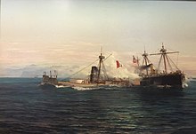 Two ironclad ships fighting
