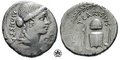Roman Denarius issued by T. Carisius (46BCE) showing the moneyer's die, anvil, hammer and tongs