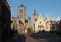 Ghent, church (Sint-Niklaaskerk) with Belfry and cathedrale (Sint-Baafskathedraal) in the background