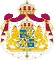 Greater arms of Sweden, featuring a purple mantle but with no pavilion