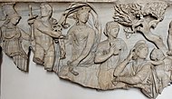 Das Urteil des Paris auf einem römischen Sarkophag, um 100 n. Chr. (Museo Nazionale Romano, Rom)