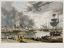 A painting showing a busy New Orleans harbor