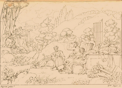 L'Entretien de Démocrite avec Hippocrate (1812). Contemporary sketch by French painter Charles Paul Landon.