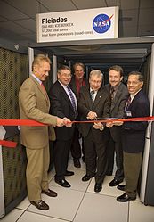Ribbon cutting ceremony for the completion of the original Pleiades system in December 2008 with representatives from NASA, SGI, and Intel