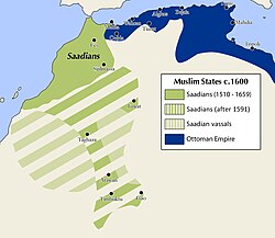 Extent of the Saadian empire at the beginning of the 17th century[1]
