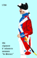 Uniform of the regiment in 1786, now with full dark blue colouring throughout the uniform.