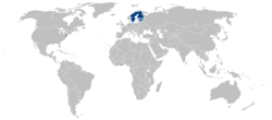 Map of overseas territories and territorial entities of Sweden.