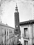 Zaragoza, Torre Nueva (c. 1875). This tower was demolished in 1892–1893. It was a clock tower, built of brick in the Mudéjar style in the early sixteenth century