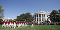 Members of The United States Army Old Guard Fife and Drum Corps parade on the South Lawn of the White House during a State Arrival Ceremony for Pope Benedict XVI on April 16, 2008.