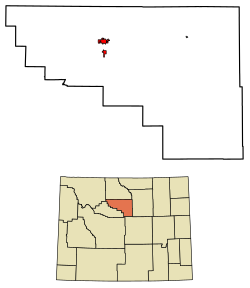 Location of Worland in Washakie County, Wyoming.