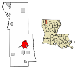Location of Minden in Webster Parish, Louisiana.