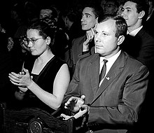Gagarin and his wife Valentina clapping at a concert in Moscow in 1964.