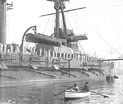 Battleship España, of the España-class battleship, in the port of Bilbao on the occasion of a Royal visit in 1915.