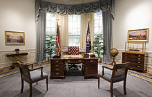 View of the replica Oval Office at the George Bush Presidential Library with the replica C&O desk at center