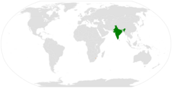 Map indicating locations of India and Eswatini