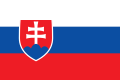 The flag of Slovakia, a charged horizontal triband.